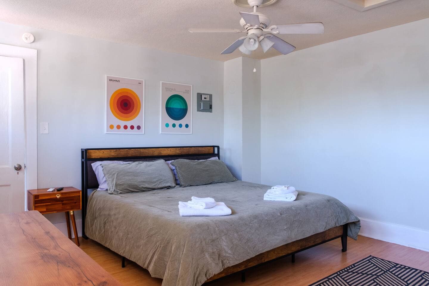 King size bed, with high quality comforter. Very spacious bedroom.